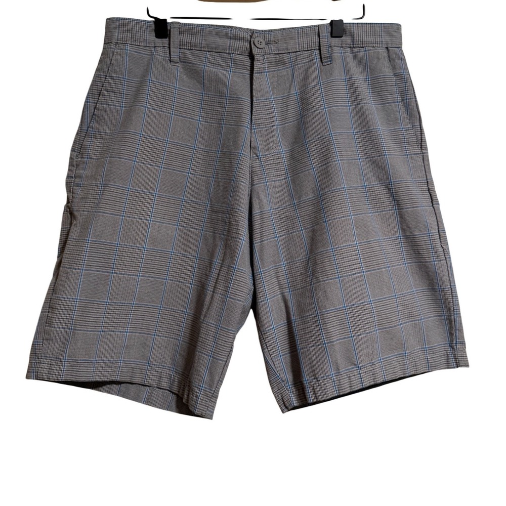 Burnside Mens Grey Blue Glen Plaid Flat Front Shorts Size 34‎